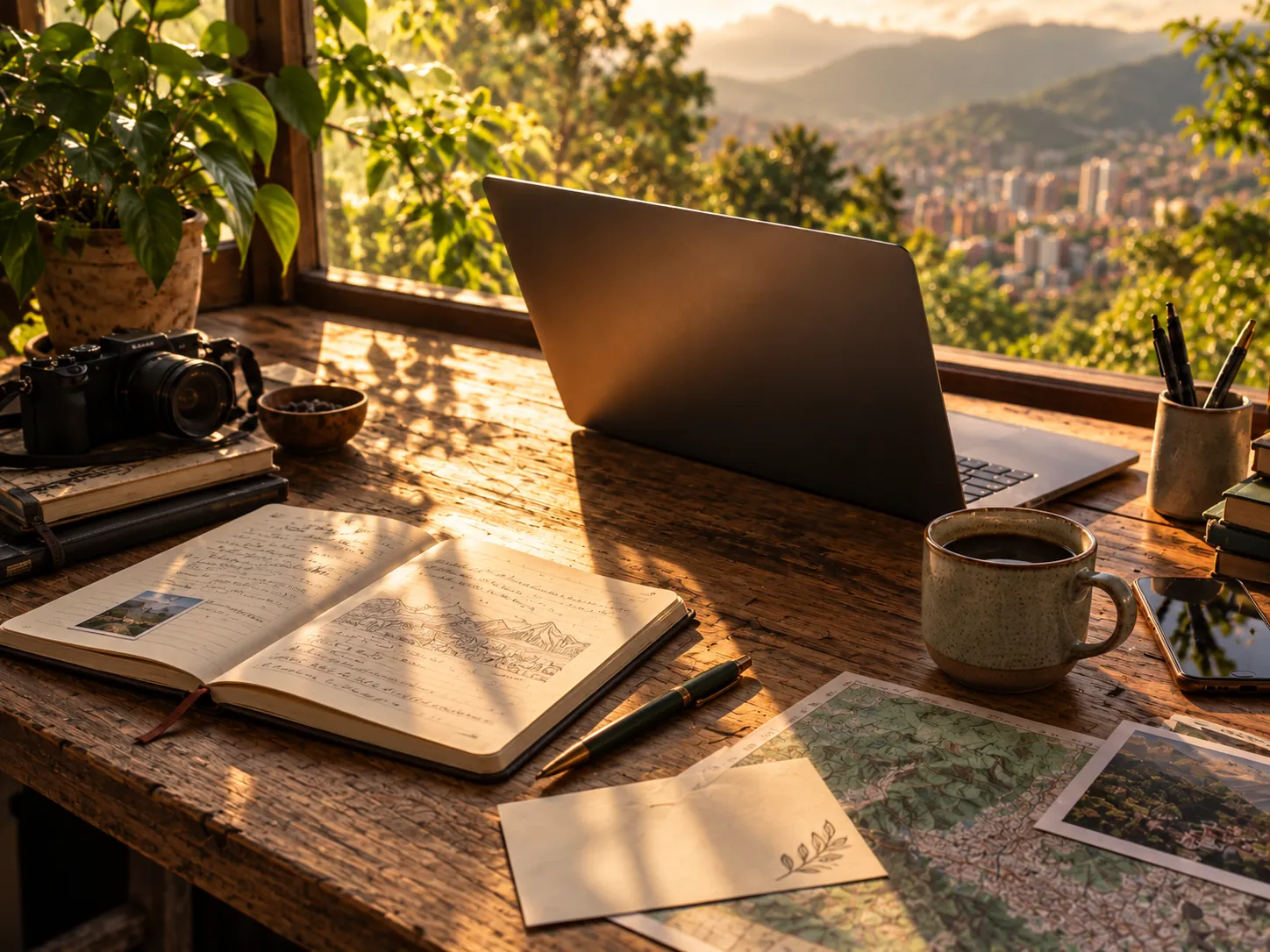 Working desk overlooking Medellín